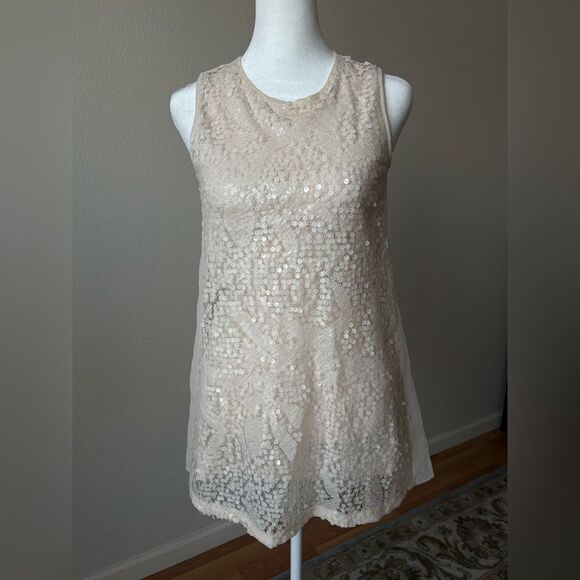 Mayoral Dresses & Skirts - Mayoral Dresses Sleeveless Sequin Chiffon Beige Pleated Back Keyhole 12y XS